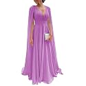 Chiffon Bridesmaid Dress for Women Cape Sleeve V-Neck Formal Evening Gowns with Pocket LBC020