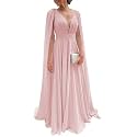 Chiffon Bridesmaid Dress for Women Cape Sleeve V-Neck Formal Evening Gowns with Pocket LBC020