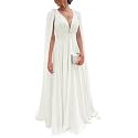 Chiffon Bridesmaid Dress for Women Cape Sleeve V-Neck Formal Evening Gowns with Pocket LBC020