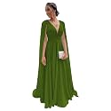 Chiffon Bridesmaid Dress for Women Cape Sleeve V-Neck Formal Evening Gowns with Pocket LBC020