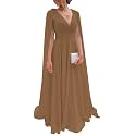 Chiffon Bridesmaid Dress for Women Cape Sleeve V-Neck Formal Evening Gowns with Pocket LBC020