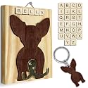 Chihuahua Dog Leash Holder Wall Mount with Scrabble Letters, Wooden Dog Wall Hook Organizer, Pet Collar and Harness Holder for Entryway, Key Hook and Leash Rack, Pet Lovers Gift Home Decor PF297-25
