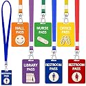 Chiisong 6 Sets Hall Pass Lanyards and School Passes Set Unbreakable Wooden Bathroom Passes for Classrooms Hall, Restroom, Library, Office and Nurse School Teacher Supplies Gift(Classic,Bright)