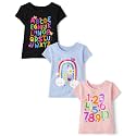 The Children's Place Baby-Girls and Toddler School,Learning Short Sleeve Graphic T-Shirts,3 Pack