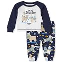 The Children's Place Kids' Holiday Snug Fit Cotton Top and Fleece Pant Pajamas