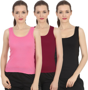 chileelife pack of 3 casual sleeveless solid women pink top