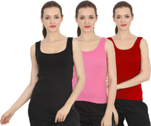 chileelife pack of 3 casual sleeveless solid women maroon black pink top