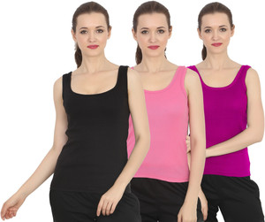 chileelife pack of 3 casual sleeveless solid women black top