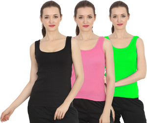 chileelife pack of 3 casual sleeveless solid women black top