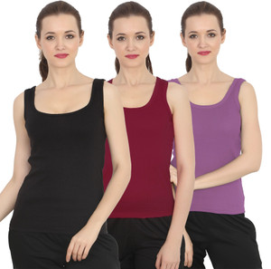 chileelife pack of 3 casual sleeveless solid women black top