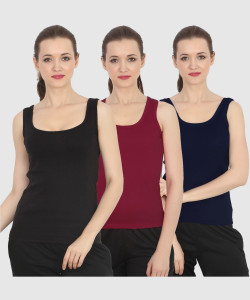 chileelife pack of 3 casual sleeveless solid women dark blue maroon black top