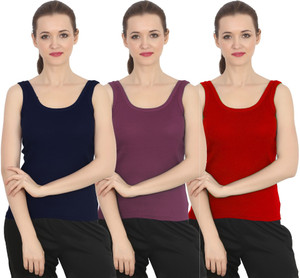 chileelife pack of 3 casual sleeveless solid women dark blue top