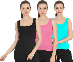 chileelife pack of 3 casual sleeveless solid women light blue black pink top