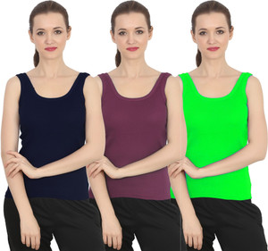 chileelife pack of 3 casual sleeveless solid women blue top