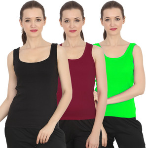 chileelife pack of 3 casual sleeveless solid women black top