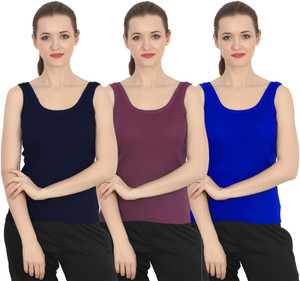 chileelife pack of 3 casual sleeveless solid women blue top