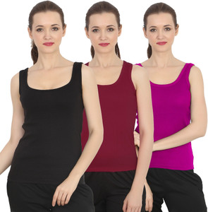 chileelife pack of 3 casual sleeveless solid women black top