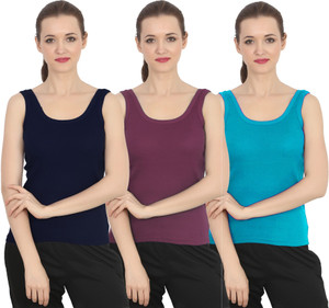 chileelife pack of 3 casual sleeveless solid women dark blue top