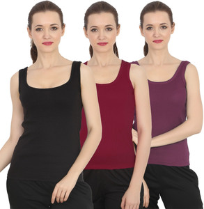 chileelife pack of 3 casual sleeveless solid women purple maroon black top