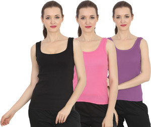 chileelife pack of 3 casual sleeveless solid women black top