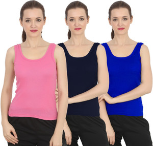 chileelife pack of 3 casual sleeveless solid women pink top