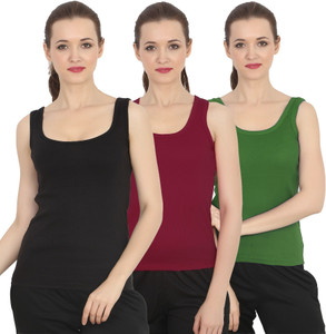 chileelife pack of 3 casual sleeveless solid women dark green maroon black top