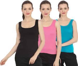 chileelife pack of 3 casual sleeveless solid women dark green black pink top