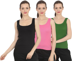 chileelife pack of 3 casual sleeveless solid women black top