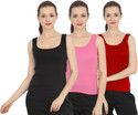 CHILEELIFE Pack of 3 Casual Sleeveless Solid Women Maroon, Black, Pink Top
