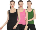 CHILEELIFE Pack of 3 Casual Sleeveless Solid Women Dark Green, Black, Pink Top
