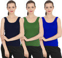 CHILEELIFE Pack of 3 Casual Sleeveless Solid Women Dark Blue, Dark Green, Blue Top
