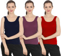 CHILEELIFE Pack of 3 Casual Sleeveless Solid Women Dark Blue Top
