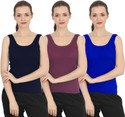 CHILEELIFE Pack of 3 Casual Sleeveless Solid Women Blue Top
