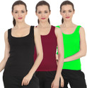 CHILEELIFE Pack of 3 Casual Sleeveless Solid Women Black Top