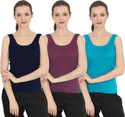 CHILEELIFE Pack of 3 Casual Sleeveless Solid Women Dark Blue Top