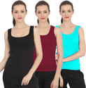 CHILEELIFE Pack of 3 Casual Sleeveless Solid Women Black Top
