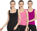 CHILEELIFE Pack of 3 Casual Sleeveless Solid Women Purple, Black, Pink Top