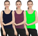 CHILEELIFE Pack of 3 Casual Sleeveless Solid Women Purple, Dark Blue, Yellow Top