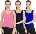 CHILEELIFE Pack of 3 Casual Sleeveless Solid Women Pink Top