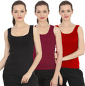CHILEELIFE Pack of 3 Casual Sleeveless Solid Women Red, Maroon, Black Top