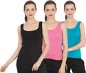 CHILEELIFE Pack of 3 Casual Sleeveless Solid Women Dark Green, Black, Pink Top