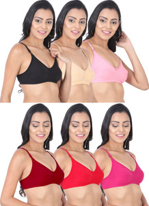 chileelife pack of 6 women everyday non padded bra black maroon red beige pink pink