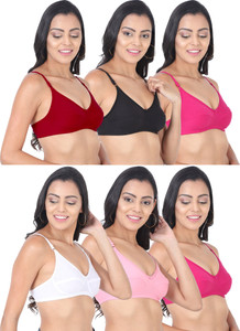 chileelife pack of 6 women everyday non padded bra black maroon pink white pink pink