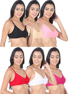 chileelife pack of 6 women everyday non padded bra black red white beige pink pink