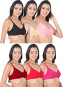 CHILEELIFE Pack of 6 Women Everyday Non Padded Bra (Black, Maroon, Red, Beige, Pink, Pink)