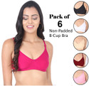 CHILEELIFE Pack of 6 Women Everyday Non Padded Bra (Black)