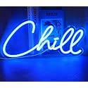 Chill Neon Signs Neon Lights for Blue Bedroom Decor Decorative Letters for Kids Room Wall Gamer Room Shop Bar Christmas Party USB Power(13.8 * 6.7")