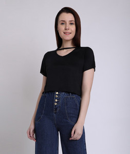 chimpaaanzee casual regular sleeves solid women black top