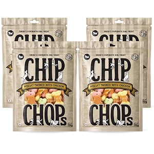 chip chops biscuit twined with chicken dog treats - 70g pack of 4 healthy tasty high-protein snacks for training amp rewards  suitable for all breeds  sold by foodie puppies with free keyring
