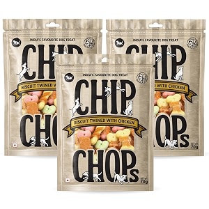 chip chops biscuit twined with chicken dog treats - 70g pack of 3 healthy tasty high-protein snacks for training amp rewards  suitable for all breeds  sold by foodie puppies with free keyring